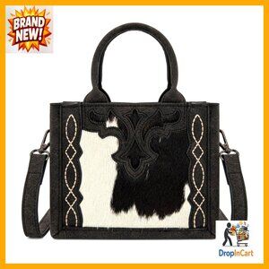 Genuine Hair-On Cowhide Tooled Mini Tote Bag Elegant Western Handbag